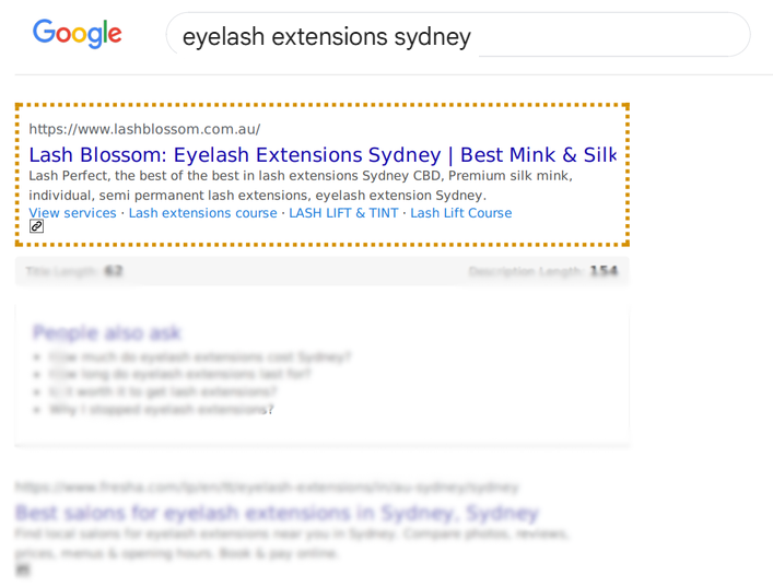LASH BLOSSOM case study — ranked #1 on Google for "eyelash extensions Sydney"
